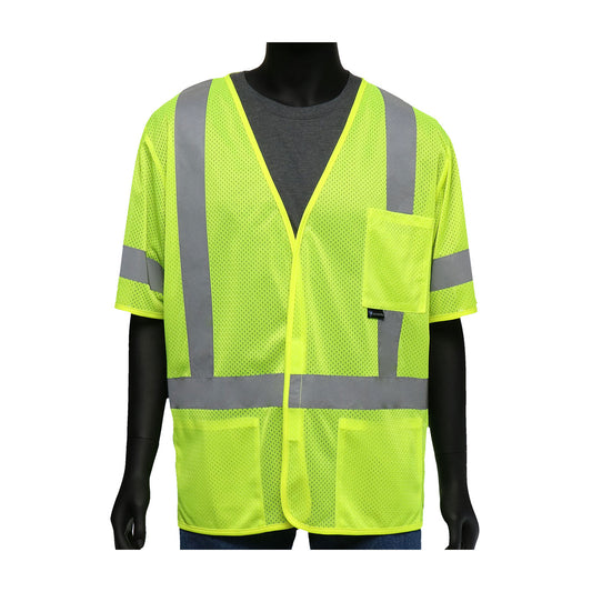 PIP 47308 Class 3 Viz-Up 3-Pocket FR Treated Mesh Vest, Lime, front
