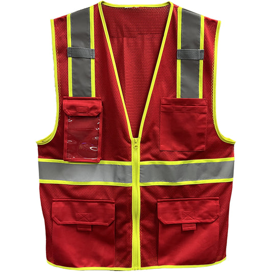 24-500GT Enhanced Visibility Five Pocket Mesh Vest - Red - Front