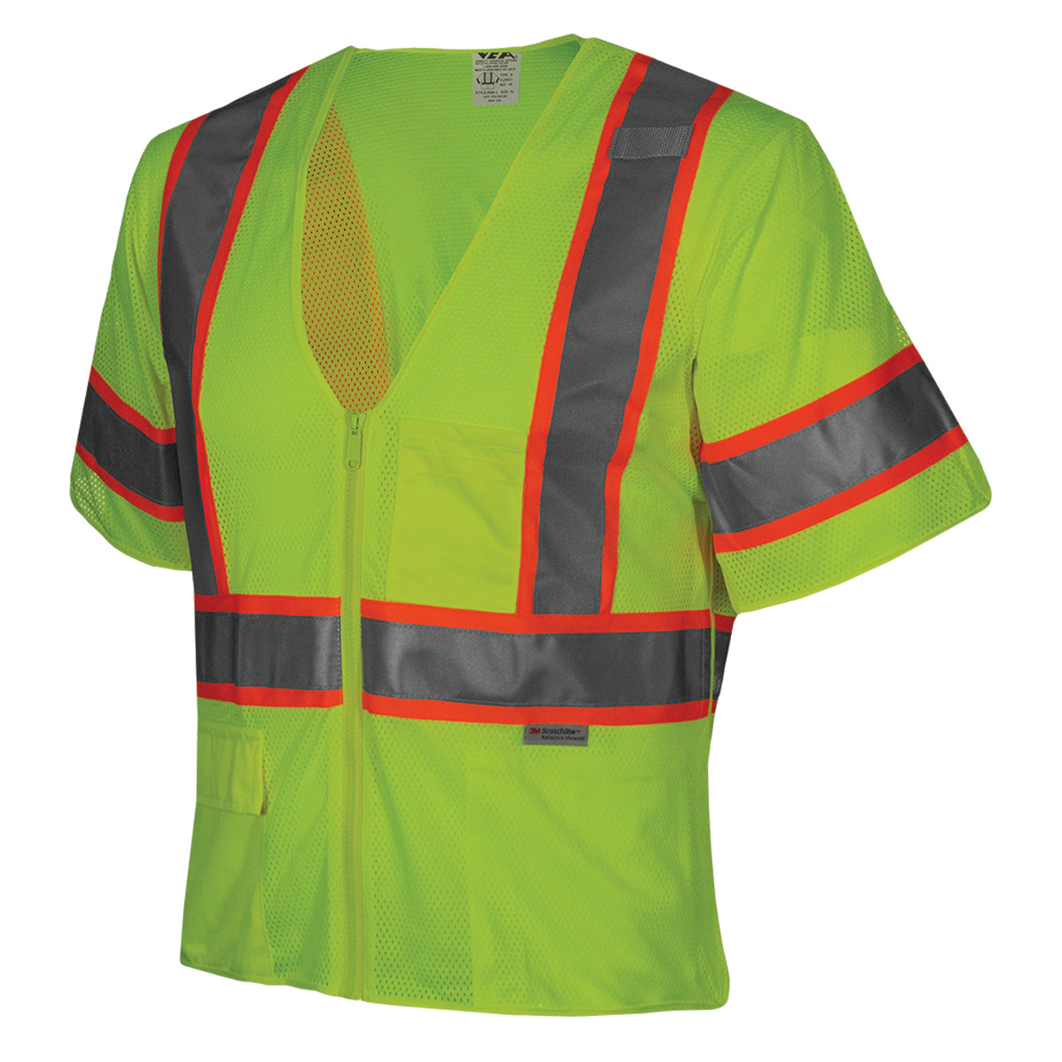 24-504ST ANSI Type R Class 3 Seven Pocket Mesh Breakaway Vest - Lime - 3/4 Left