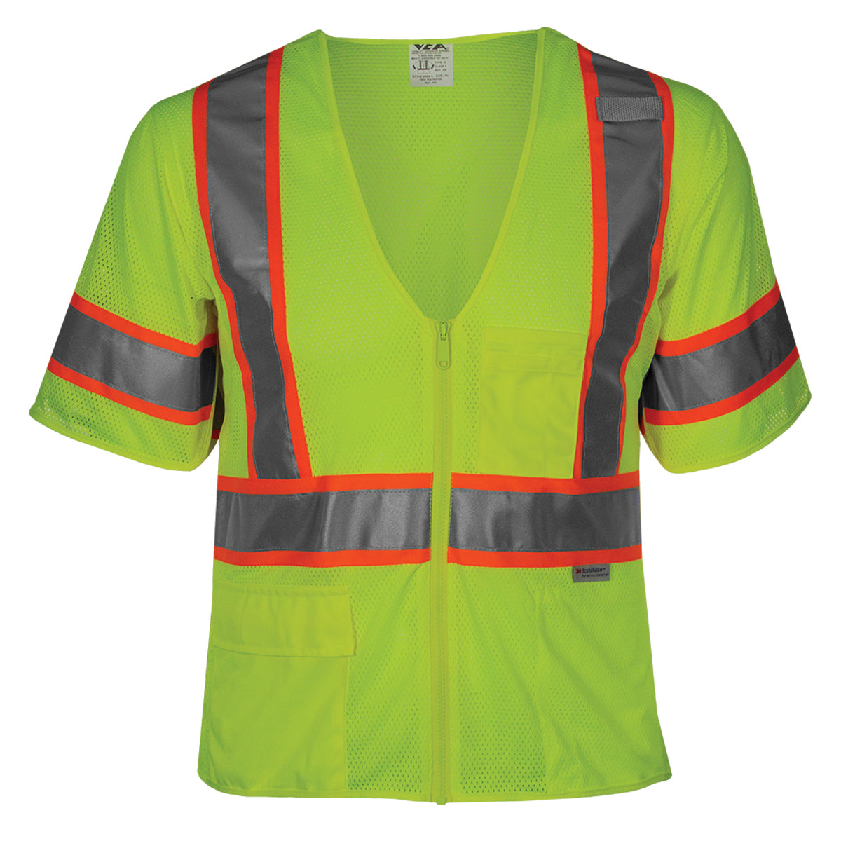 24-504ST ANSI Type R Class 3 Seven Pocket Mesh Breakaway Vest - Lime - Front