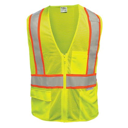 24-505ST ANSI Type R Class 2 Seven Pocket Mesh Breakaway Vest - Lime - Front