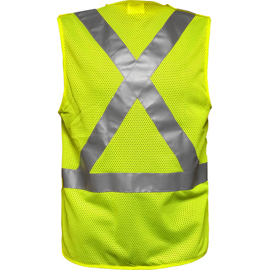 24-508SX ANSI Type R Class 2 Seven Pocket Mesh Breakaway Vest with X-Back - Lime - Back