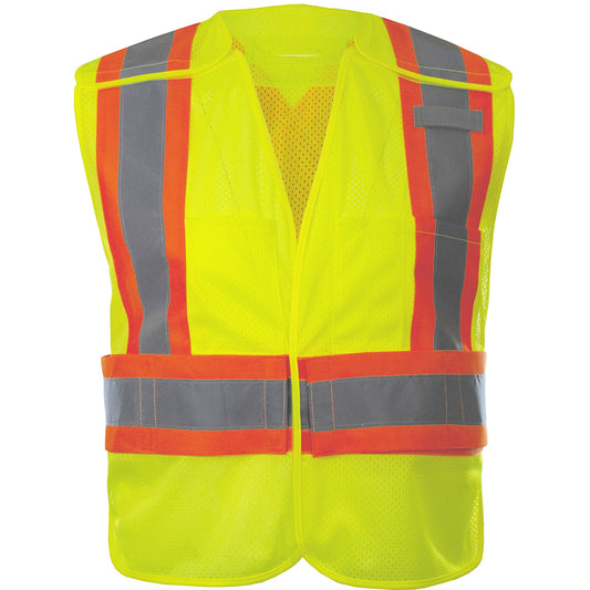 24-566GX ANSI Type R Class 2 Breakaway Mesh Vest with Adjustable Waistline - Lime - Front