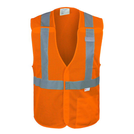 24-582ET economy mesh breakaway safety vest, hi-vis orange, front