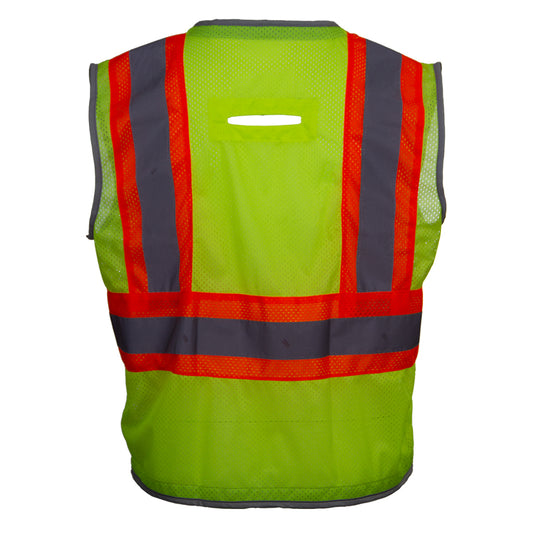 24-589ET ANSI Type R Class 2 Ten Pocket Surveyors Vest with D Ring Access - Lime - Back