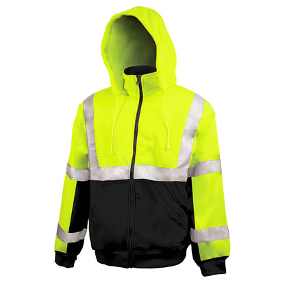 24-602ST ANSI Type R Class 3 Sweatshirt with Removable Hood - Lime/Black - 3/4 Left with Hood