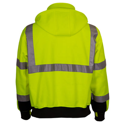 24-602ST ANSI Type R Class 3 Sweatshirt with Removable Hood - Lime/Black - Back with Hood