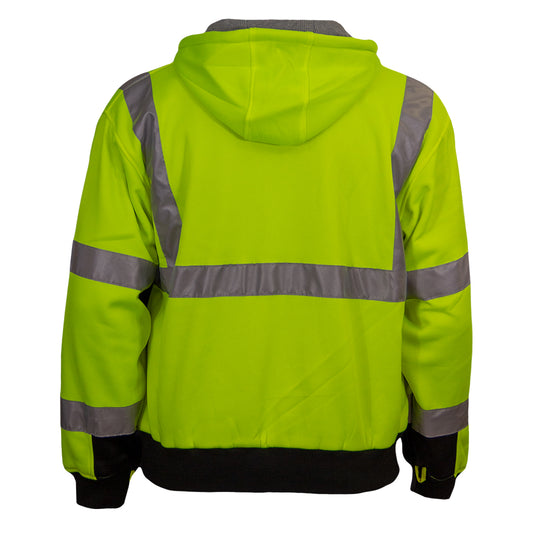 Reflective Apparel 603ST-LB Full Zip Hooded Sweatshirt with Black Bottom, lime/black, back