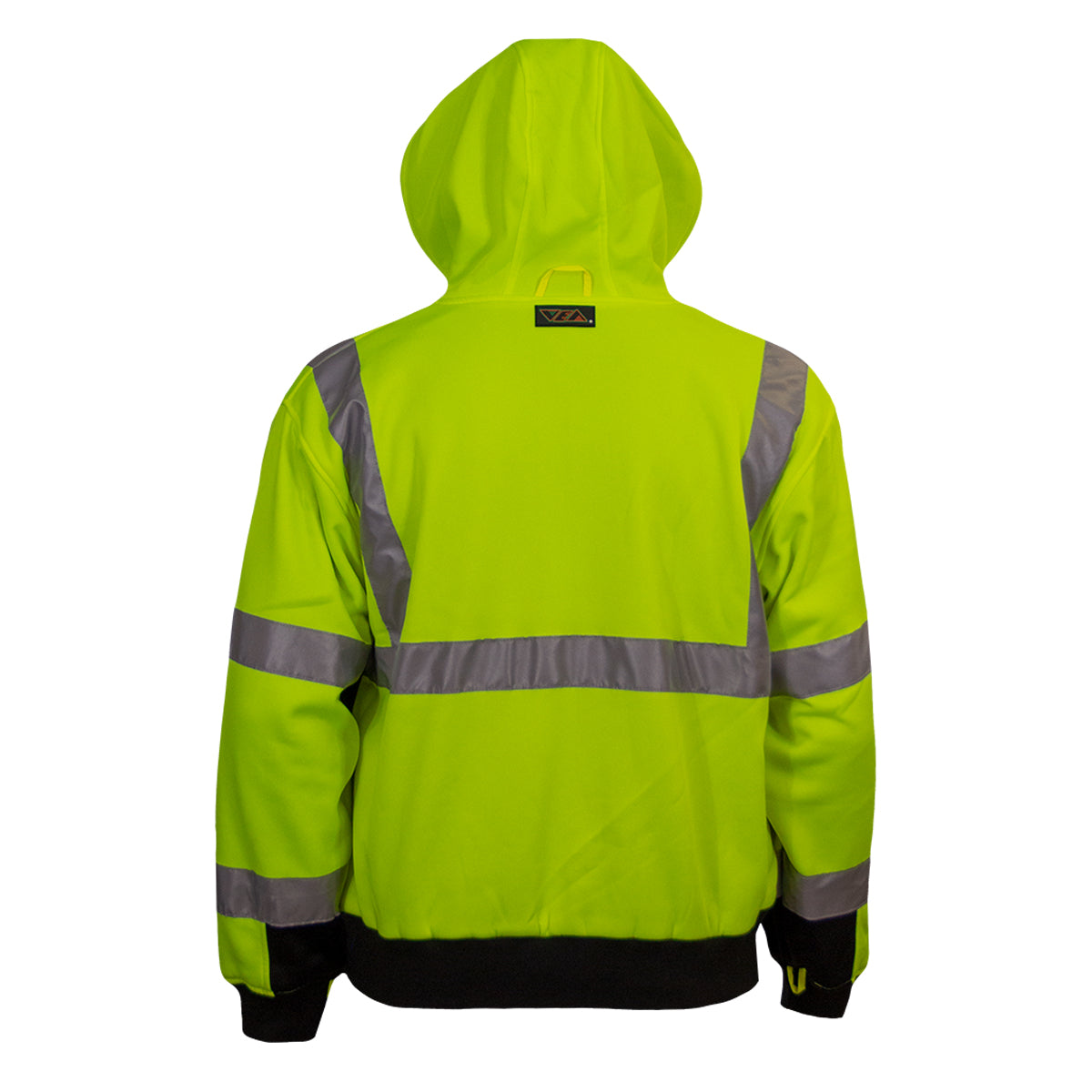 Reflective Apparel 603ST-LB Full Zip Hooded Sweatshirt with Black Bottom, lime/black, back with hood