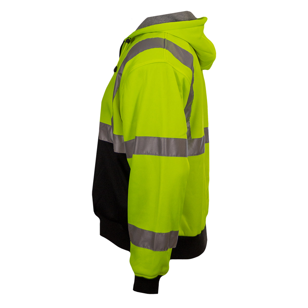 Reflective Apparel 603ST-LB Full Zip Hooded Sweatshirt with Black Bottom, lime/black, left side