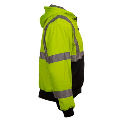 Reflective Apparel 603ST-LB Full Zip Hooded Sweatshirt with Black Bottom, lime/black, right side