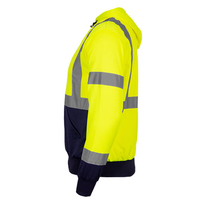 Reflective Apparel 604GT Pullover Hooded Sweatshirt, lime/navy, left side