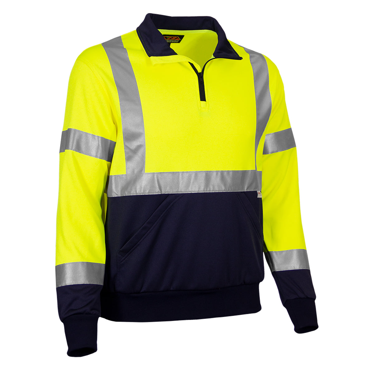 Reflective Apparel 605GT Quarter-Zip Sweatshirt, lime/navy, 3/4 right