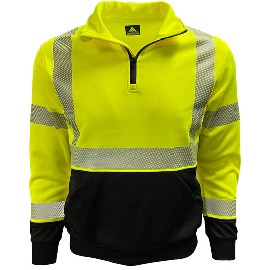 24-605CT quarter-zip hi-vis pullover sweatshirt, lime/black, front