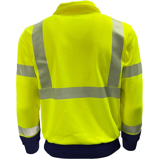 Reflective Apparel 605CT Quarter-Zip Pullover Sweatshirt, lime/navy, back