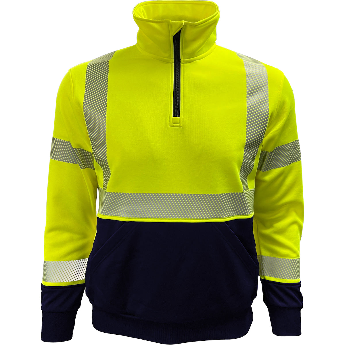 Reflective Apparel 605CT Quarter-Zip Pullover Sweatshirt, lime/navy, front