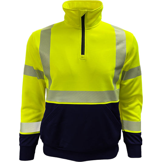 Reflective Apparel 605CT Quarter-Zip Pullover Sweatshirt, lime/navy, front