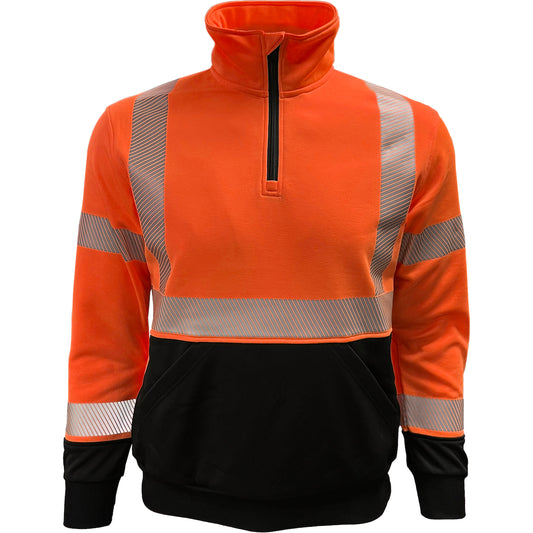 Reflective Apparel 605CT Quarter-Zip Pullover Sweatshirt, orange/black, front