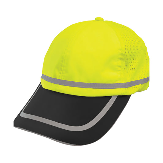 Reflective Apparel 803ST Baseball Hat with Adjustable Sweatband, lime/black, 3/4 view